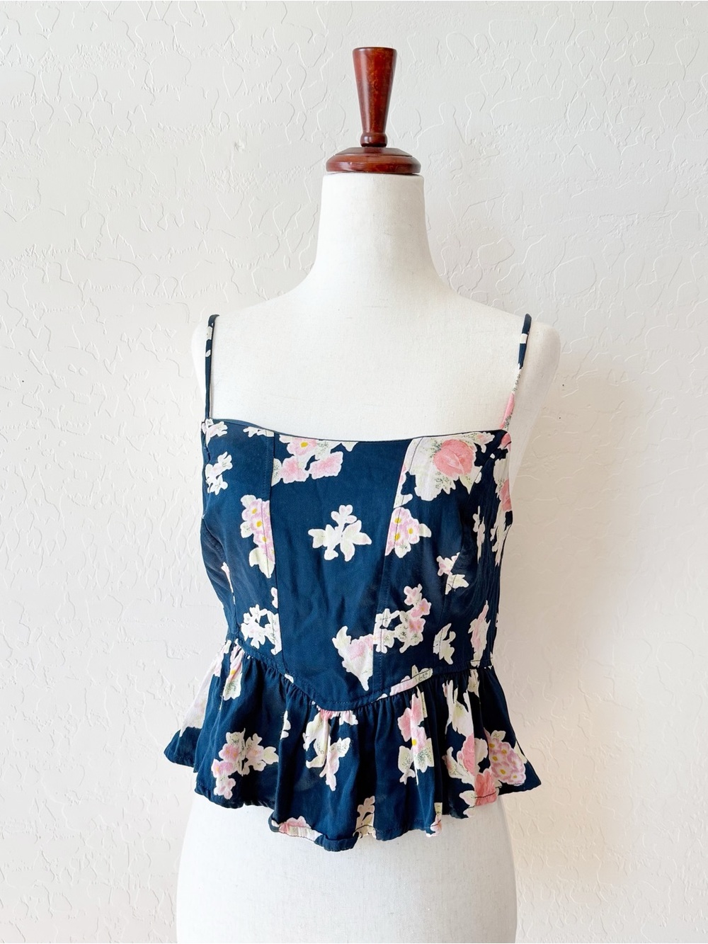 free people navy blue pink floral babydoll tank